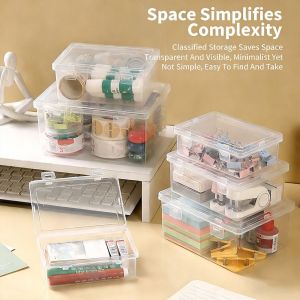 VMCTRD Large Capacity Transparent Plastic Box with Lid Multifunctional Cable Miscellaneous Items Organizer Durable Dustproof Card Storage Box Desktop Decoration Box