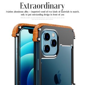 Metal & Wood Shockproof Phone Case For iPhone 16 15 14 13 12 Mini Pro Max 11 Pro Max SE 2020 6 6s 7 8 Plus X XR XS Xs Max Casing Aluminum Bumper
