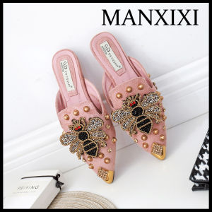 MANXIXI Fashion Women Mules Sandals Beautiful Big Bee Inlay Flat Slippers（35-41 Size）