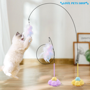 Đồ chơi cần câu Mèo cốc hút hình bông hoa gắn lông vũ màu macaron "mẫu mới" - Love pets shop