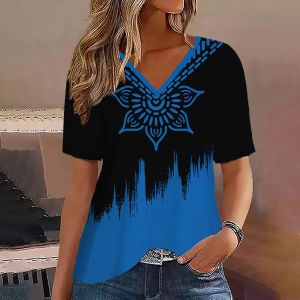 [Local Stock] ZEEMIN Summer Vintage Pattern 3D Print T-shirt Women Streetwear T Shirts Casual Tops Woman Harajuku V-Neck Tees Oversized Clothing