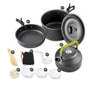 Camping cooking set Cookware and cutlery set Camping gear Picnic Pot Kettle Aluminum Durable Cookware Outdoor 户外锅茶壶组合