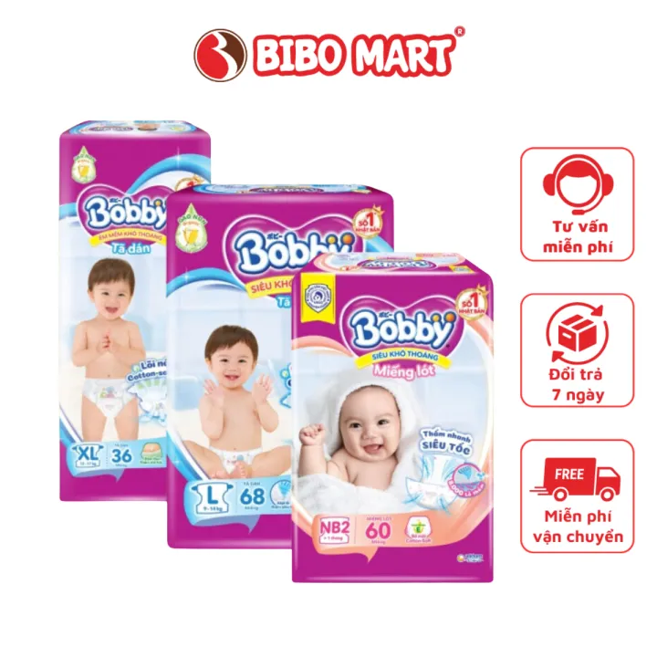 Tã Bỉm Dán Bobby Lõi Nén Cottton Siêu Mỏng Siêu Thấm Thoáng Khí Khô Mát Dành Cho Bé Sơ Sinh