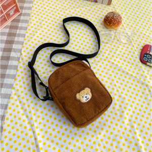 Tas Selempang Corduroy Mini Bear Sling Bag Wanita Remaja Cute Korean Style