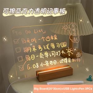 Desktop Transparent Acrylic Writing Board Memo Board Message Board USB Light Board Cute Desktop Decoration 亚克力透明记事板留言板