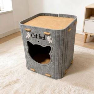 PAZNUL Double Layer Cat House Felt Foldable Cat Scratching Board Creativity Breathable Cat Castle Bed Cat Supplies