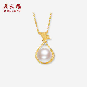ZHOU LIU FU 周六福 สร้อยคอจี้ S925 Sterling Silver Natural Freshwater Pearls Necklace Adjustable Enabled Jewelry 40+5CM X0614565