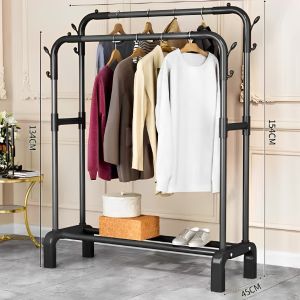 Drying Rack Bedroom Clothes Rack Stand With Rack Hanger Floor coat rack Double Rod Balcony hanger