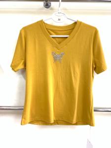 Áo thun nữ cotton tay ngắn thiết kế đính hạt hình bướm lấp lánh