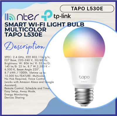 TP-LINK Tplink TAPO L530E Smart Wifi Remote Schedule Apps Control Light Bulb Multicolor 6500K 24lm 15000 hrs Tapo L530E