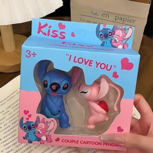 Hot Sale Stitch Lovers Model Doll Angel Kissing Stitch Statue Desktop Display I Love You with A Lamp Glowing Figurines Ornaments Valentines Day Girlfriend Gifts