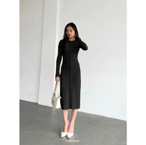 lll SEOUL DRESS KNIT RIB / BASIC WOMAN LONGSLEEVE KNIT DRES MAXI KOREAN STYLE DRESS BODYCON FIT TO BODY SLIM