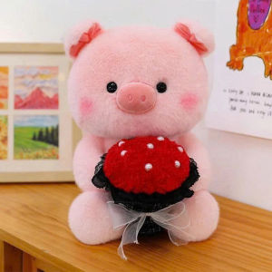 Gấu Bông Heo Hồng Cầm Hoa Dễ Thương  – Thú Nhồi Bông Heo Lông Mềm Quà Tặng Sinh Nhật Valentine