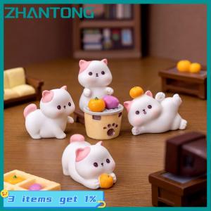 ZHANTONG Mini Cat Figurine Cartoon Brewing Tea Kitten Micro Landscape Ornament Dollhouse Model Car Interior Home Desktop Decoration