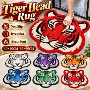 MODERNLUX Non Slip Tiger Head Rug Absorbent Irregular Animal Carpet Creative Wear-resistant Bedroom Floor Mat Living Room