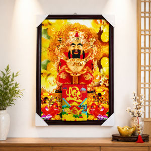 Lịch treo tường 2027 tranh tráng gương bằng gỗ Thần Tài có gắn sẵn bloc lịch