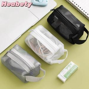 Heabety Mesh Cosmetic Bag Mesh Makeup Bags Transparent Mesh Zipper Pouch For Offices Travel Storage Bags Toiletry Bags Makeup Pouch