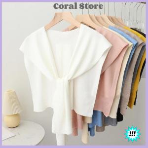 【Coral】💖【HOT SALE】🎈🎈 Korean Knitted Shawl Summer Air Conditioning Collar Neck Guard Knit Thin Knotted Cape Shoulder Scarf For Women