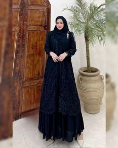 Saluna Dress Matt Ceruty Mix Brukat Dress Geometris Lengan Panjang Remaja Wanita Kondangan 2025