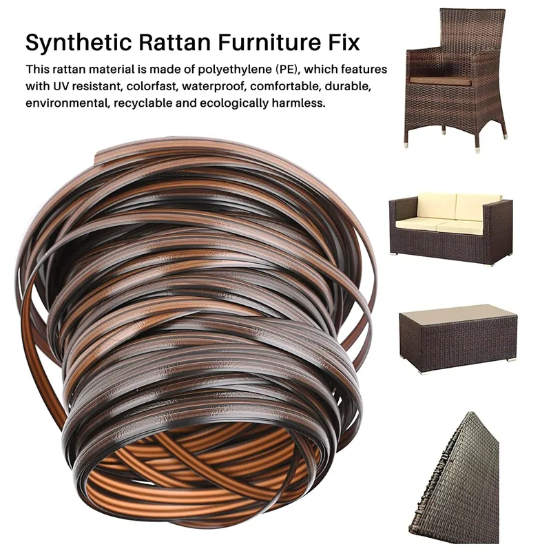 Coffee Gradient Flat Synthetic Rattan Weaving Material Plastic Rattan for Knit and Repair Chair Table Storage Basket