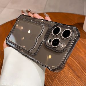 Transparent Wallet Card Slot Case for iPhone 11 12 13 14 15 16 17 Pro Max Air Plus Soft Silicone Cover for iPhone Xs Xr Max