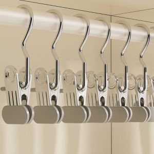 5Pcs Stainless Steel Clothespins with Hook Laundry Clothes Pegs Windproof Anti-Slip Space-Saving Hat Pants Socks Towel Hanger Clips Closet Organizer Supplies