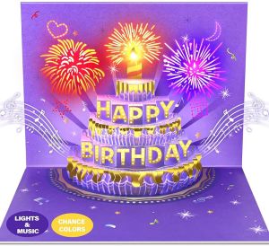 Birthday Cards Fireworks Pop Up Cake Light and Music Happy Birthday Card Gift for Women Men Mom Grandma