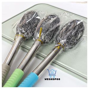 WESHOP 88 1pcs Long Rod Steel Ball Stainless Steel with Brush Cleaning Dishwashing Long Rod Handle Bottle Cans Do Not Hurt Hands Special Steel Ball