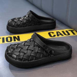 [Free Shipping] MenS Summer Slip-On Sandals With Non-Slip Soles Suitable For Driving And Sports Featuring A Closed-Toe Design And Available In Black Trendy And Thick-Soled Styles For Beach Wear