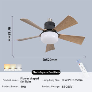 Ceiling Fan Light with Remote Control Socket Extender E27 Socket Fan Light 4 Blades 3 Brightness 3 Speed Hanging Fan Modern Design For Bedroom Kitchen Office School Wind Installation-Free Wiring-Free