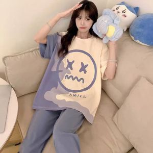 Baju tidur plus size Pajamas short sleeve long pants suit two cartoon household clothes night dress T360