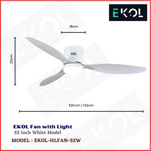 EKOL Smart Ceiling Fan with Light (Tuya Enbaled) 42inch / 52inch fan blade (Light is tri colour and dimmable)