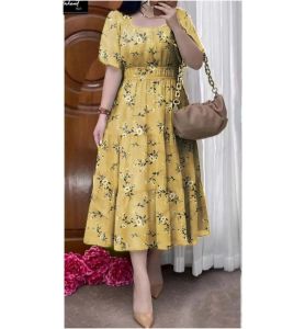 Dress Natal Flow Elegant Dress Motif Floral Dress Wanita Model Full Karet dress wanita korean style