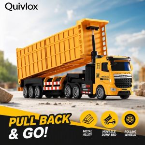 Kids Alloy Construction Dump Truck Toy Pull Back Vehicle With Flash Sound Liftable Bed Gift For Kids Age 3 Plus
