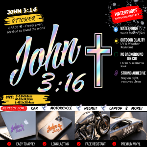 hn 3:16 Christian Car Sticker Waterproof Vinyl Decal for Car Motorcycle Laptop Helmet Accessories Bible Verse