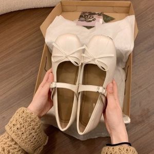 Free Shipping Silver WomenS Shoes 2026 Autumn New Collection Gentle Style Shallow-Toe Ballet Flats With A Bow Detail
