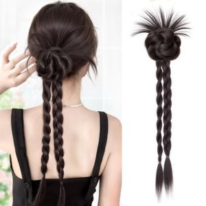 SDRYHTDH Synthetic Flower Bun Head Wig Claw Clip Boxing Braided Messy Curly Chignon Fashion Natural Twist Braid Ponytail Hairpiece Women