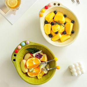 HCHC MALL Dung lượng lớn Bát đựng trái cây kèm nĩa Bát đựng trái cây bơ Gốm sứ Đĩa đựng trái cây Dễ dàng làm sạch Có thể tái sử dụng Tăm xỉa răng dễ thương kèm hộp đựng Sử dụng trong gia đình