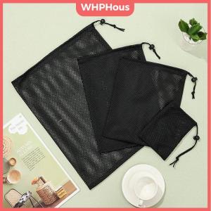 WP💓💛💖 Black White Durable Mesh Drawstring Bag Storage Pouch Multi Purpose Home Travel Outdoor Activity Laundry Bag Stuff Sack