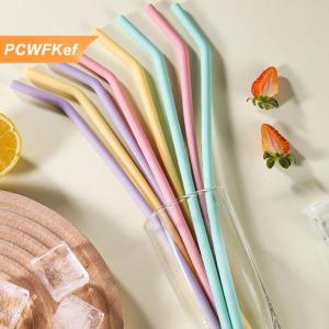 【PCWFKef】 4pcs cấp thực phẩm đầy màu sắc Silicone ống hút cho trẻ em uống nước uống nước trái cây cong ống hút tái sử dụng Cocktail ống hút