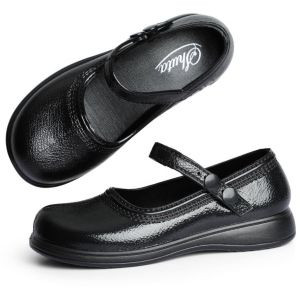 Girls black shoes stylish round toe black student shoes 3cm thick rubber non-slip sole waterproof and comfortable black childrens shoes 085523