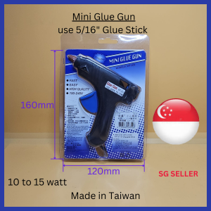 Ready stock. Mini Glue Gun come with 2 pieces 5/16" Glue stick. 10 to 15 watt. Made in Taiwan.