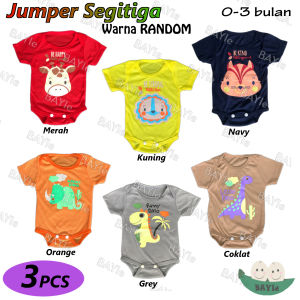 BAYIe - 3 PCS Baju Bayi model Jumper/Jumpsuit/Romper Segitiga Pendek SABLON Bahan RIB new born 0-3 Bulan