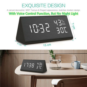 ORIA Wooden Digital Alarm Clock Display Date Temperature & Humidity 3 Levels Brightness Voice Control Smart Voice-Activated with 3 Alarm Sounds Desk Clock for Home Kitchen Bedroom