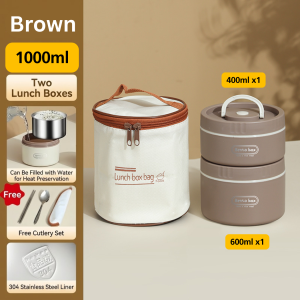 HOMEKING | 304 Stainless Steel Multi Layer Insulated Lunch Box Container with Insulated Lunch Bag Waterproof Microwave Heating Double Layer Bento Box Round & Portable Lunch Box for Students and Office Workers