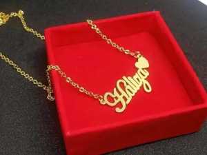 Kalung Liontin Custom Nama Kuning Lapis Emas 24K & Titanium Anti Karat