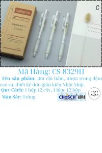 Bút chì bấm 0.5 Chosch CS-8329 thân nhựa trong suốt có kèm gôm đệm cao su. Thiết kế đơn giản tinh tế kiểu Nhật Muji