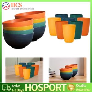 【HCS】16Pcs Portable Cutlery Set Heat Resist Unbreakable Dinnerware Set Wheat Straw Dinnerware Suit for Home Gathering Party