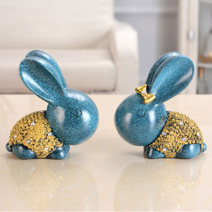 Livingmall 2PCS/SET Rabbit Resin Statue Living Room Decor Bedroom Decoration Home Decor Cabinet Decoration Craft Ornament Accessories
