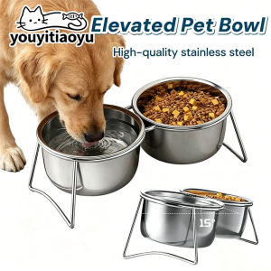 YOUYITIAOYU Dog Bowl with Stand Large Capacity Stainless Steel Pet Bowl Double Bowl Neck Guard Dog Water Bowl